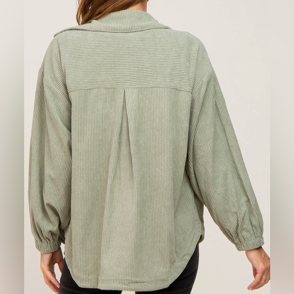 Pinkblush Sage Corduroy Front Pocket Shacket - Picture 3 of 7